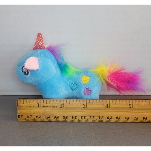 Set of 3 Unicorn Plush Keychains with Rainbow Mane, Blue & Pink Cute Design - Picture 2 of 10